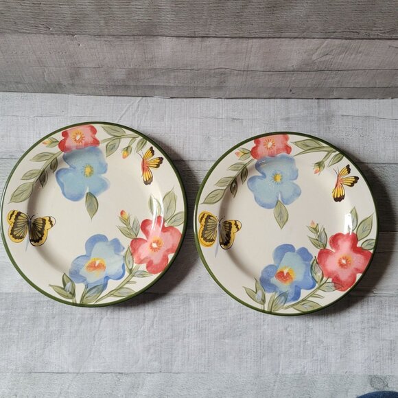 Pfaltzgraff Butterfly Botanical Dinner Plates Set Of 2 Floral & Butterfly Design - Picture 1 of 4